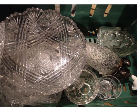 Mixed glass including jelly moulds and a lamp. Not available for in-house P&amp;P 