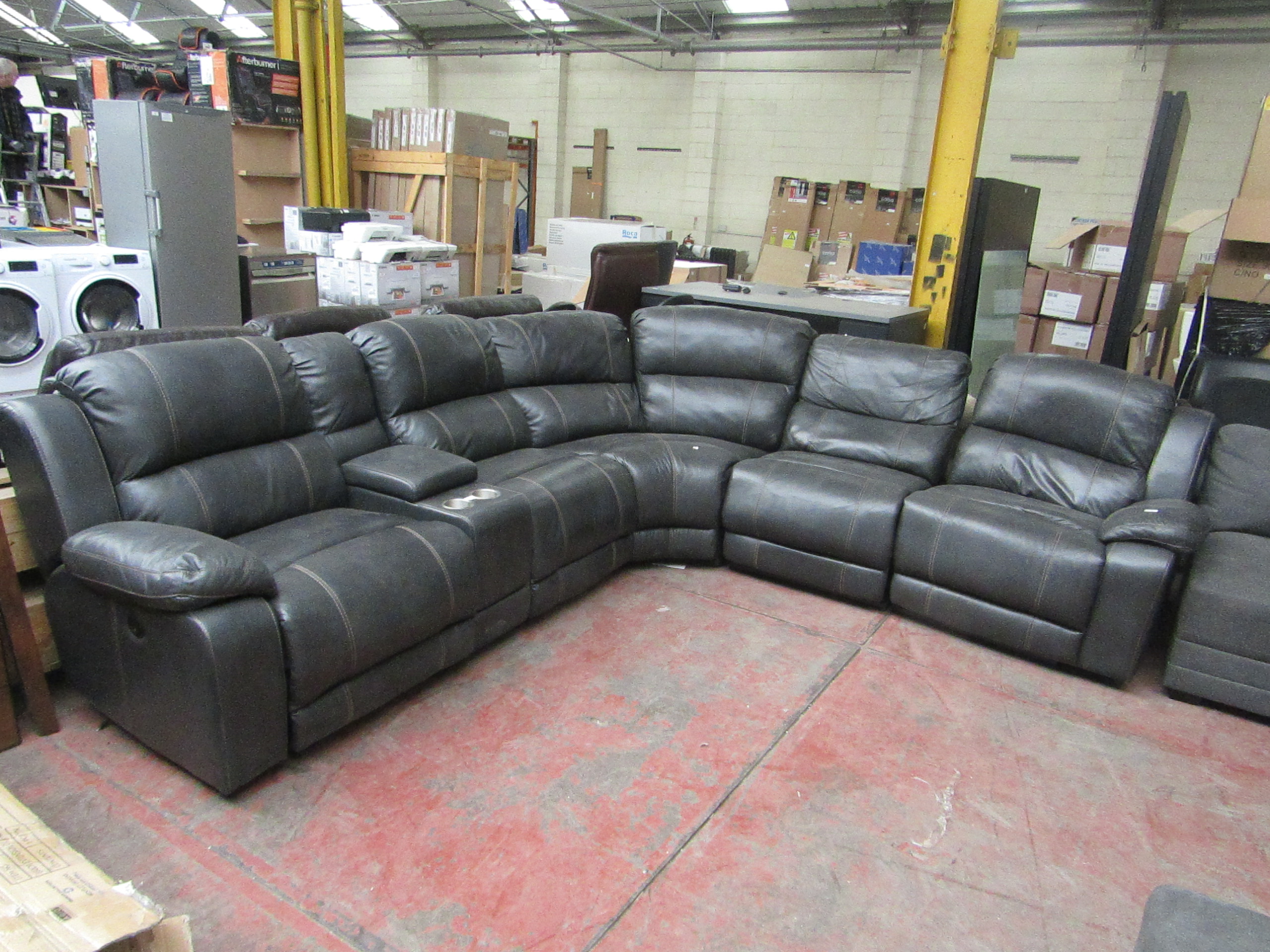 Pulaski Dunhill Brown Leather Power Reclining Sectional Sofa, no major