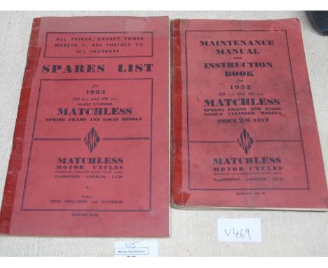Two vintage motor cycle manuals for Matchless. etc 