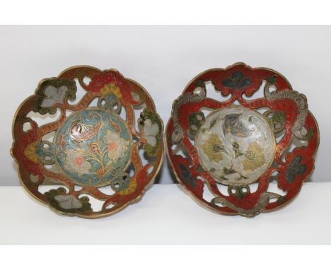 A pair of vintage cloisonne style bowlsd15cm 