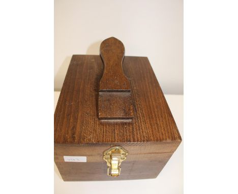 A vintage wooden shoe shine box &amp; contents 