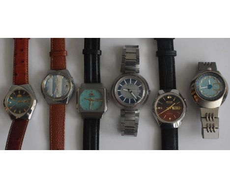 A collection of various gents circa 1970 and later fashion watches. some with manual wind and automatic movements to include 