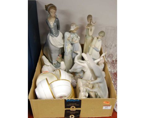 A collection of ceramics to include Lladro porcelain figures and a Minton porcelain part tea service