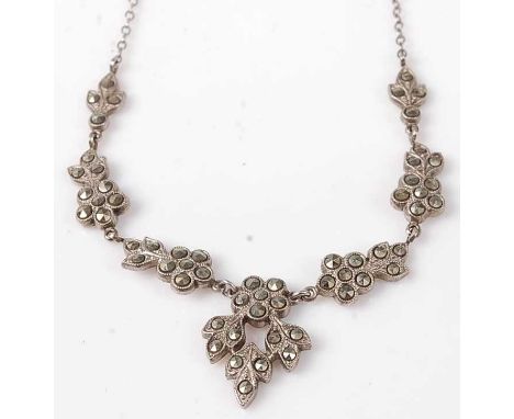 A sterling silver and marcasite set necklet