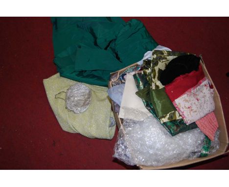 A box of various metalwares to include a brass oil lamp, and various ladies purses, scarves, etc