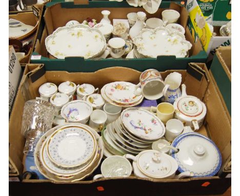 Three boxes of miscellaneous china and glassware, to include Wedgwood Kutani Crane pattern tablewares, a modern Chinese jar a