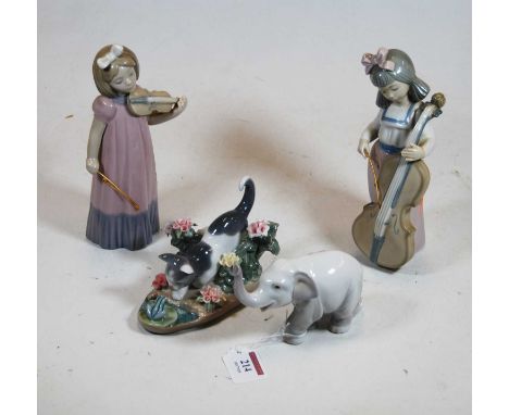 A Lladro Spanish porcelain figure of a kitten with frog, printed Lladro mark verso impressed 1442, length 13cm, together with