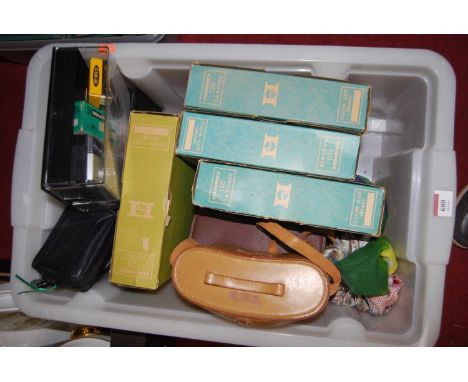 Assorted photography interest, to include Hanimax colour slide libraries, Instamatic camera, 35mm cameras, binoculars etc 