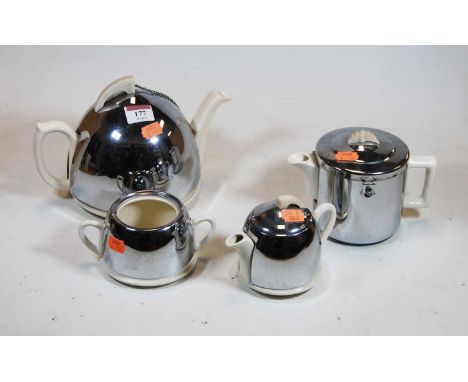 A Celtic beehive "Stay Hot" 4 piece tea service with plated covers
