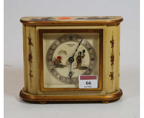 A 20th century mantel clock, the silvered chapter ring showing Roman numerals, the case with chinoiserie decoration, the dial