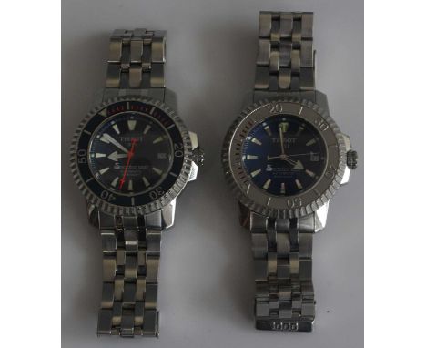 A gents Tissot Seastar 1000 automatic bracelet watch having 1853 numbered blue dial, rotating bezel and crystal back cover, c