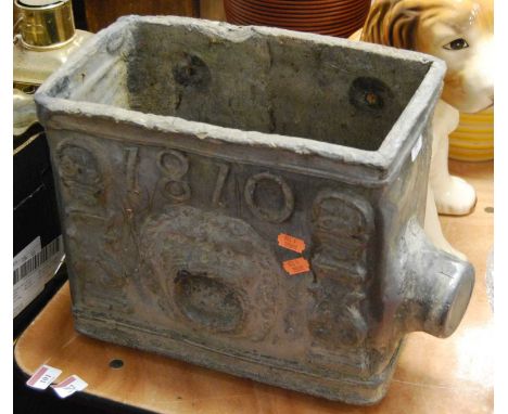 A 19th century lead cistern hopper, dated 1810, height 29cmCondition report: Each hole for a pipe has been filled in.It is we