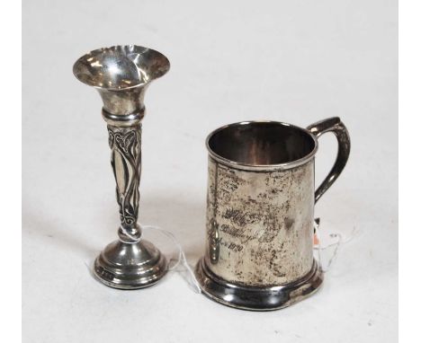 A George V silver christening tankard, maker William Hutton &amp; Sons Ltd, Birmingham 1919, weight 3oz; together with an Art