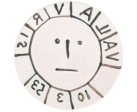 PABLO PICASSO (SPANISH 1881-1973) Vallauris (A.R. 179),  white earthenware ceramic plate with black oxide and white glaze dia