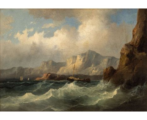 MANNER OF IVAN AIVAZOVSKY (RUSSIAN 1817-1900) Seascape with Three Sailboats, 1873 oil on canvas 29.5 x 41.5 cm (11 5/8 x 16 3