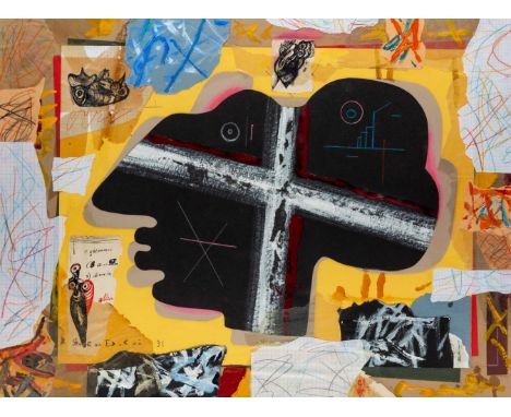 VLADIMIR YANKILEVSKY (RUSSIAN 1938-2018) Large Head (Self-Portrait), 1991 collage, color pencils, gouache and ink on paper mo