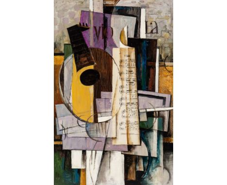 ARAM KUPETZIAN (ARMENIAN B. 1928) Viola,  collage and oil on canvas 61 x 40 cm (24 x 15 3/4 in.) monogramed lower right PROVE