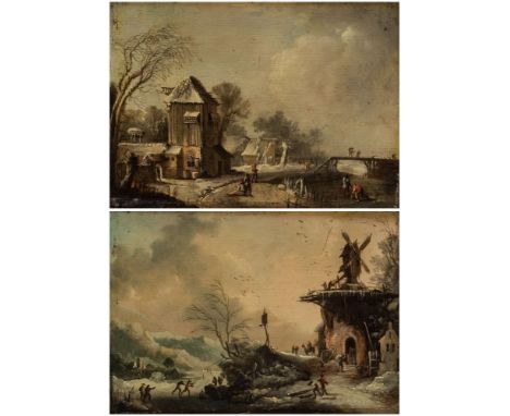 DUTCH SCHOOL, 17TH CENTURY A Pair of Winter Landscapes,  oil on panel each measuring: 21 x 29 cm (8 1/4 x 11 3/8 in) PROVENAN