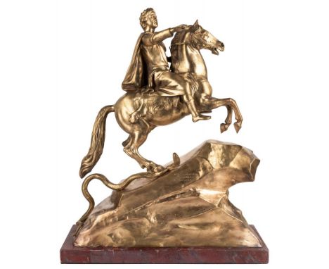 AN ORIGINAL 19TH CENTURY CASTING OF THE BRONZE HORSEMAN AFTER ETIENNE MAURICE FALCONET (FRENCH 1716-1791)  , the statue conce