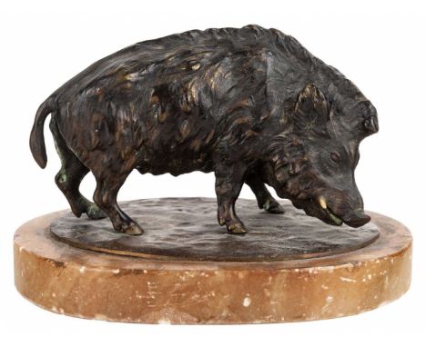 OTTO JARL (SWEDISH 1856-1915) Wild Boar,  bronze with medium brown patina height including base: 10 cm (4 in.)  signed on bas