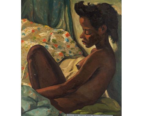 ANGEL BOTELLO (PUERTO-RICAN 1913-1986) Ma Femme Haitienne, circa 1950 oil on burlap 60.5 x 54 cm (23 7/8 x 21 1/4 in.) PROVEN