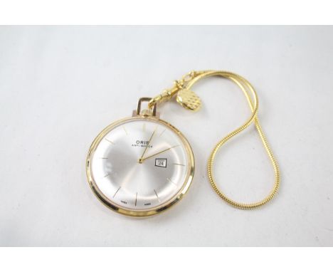 Vintage Oris Gold Tone Slim Open Face Pocket Watch Hand-Wind Working 