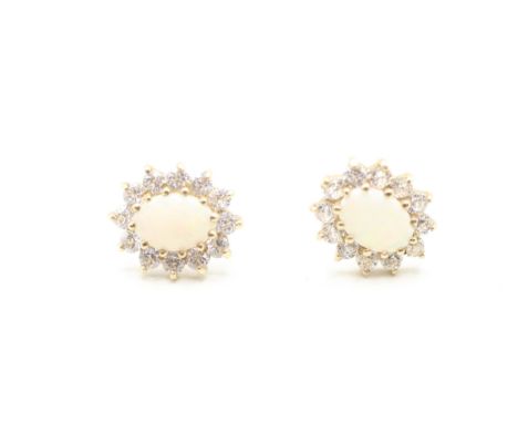9ct gold opal &amp; cubic zircnoia cluster stud earrings (1.4g) 
