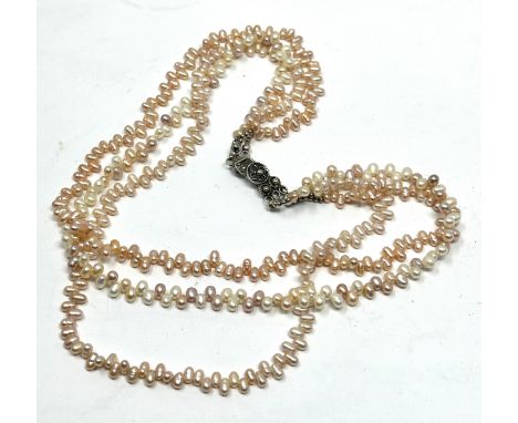 freshwater pearl 3 strand necklace silver clasp weight 42g 
