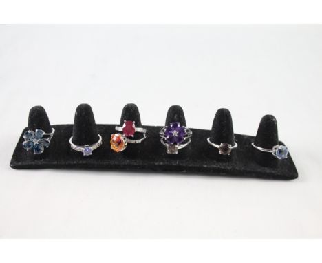 Collection of Sterling Silver Gemstone Rings inc. Ruby, Sapphire x 8 27g