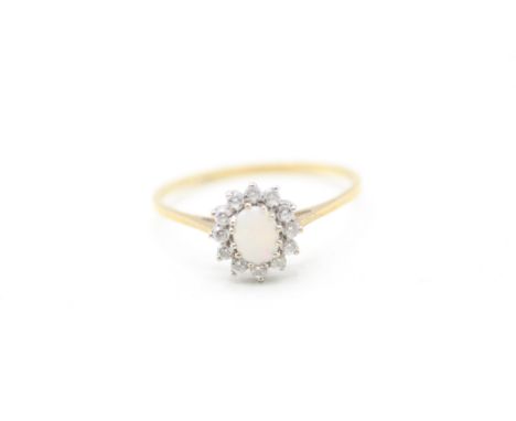 9ct gold vintage opal &amp; cubic zircnoia cluster rings (1g) 
