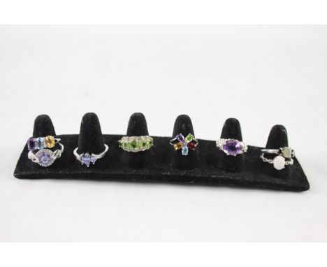 Collection of Sterling Silver Gemstone Rings inc. Tanzanite, Opal x 8 30g