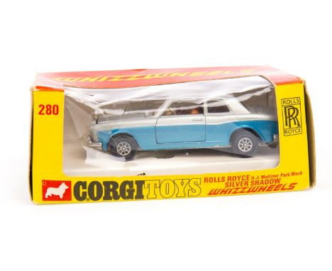 CORGI MODEL OF A ROLLS ROYCE HJ MULLINER PARK WARD SILVER SHADOW CAR, no. 280, in metallic silver/blue, in box