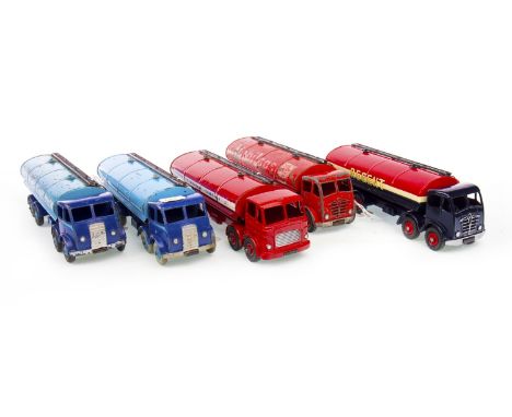 DINKY SUPERTOYS FODEN REGENT TANKER, along with an Esso Petroleum Company Ltd tanker, Mobilgas tanker and two other blue mode