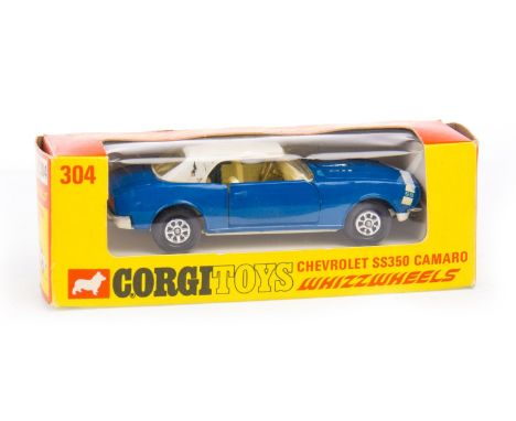 CORGI MODEL OF A CHEVROLET SS350 CAMARO CAR, no. 304, in blue with white roof, in box