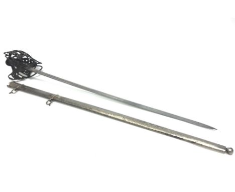EDWARDIAN OFFICERS BASKET HILT DRESS SWORD, by H Morrison of Glasgow, with leather bound grip, contained in steel scabbard, a