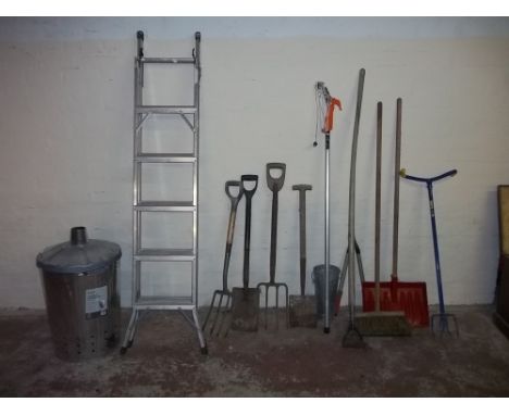 A QUANTITY OF HAND TOOLS TOGETHER WITH A INCINERATOR BIN ETC