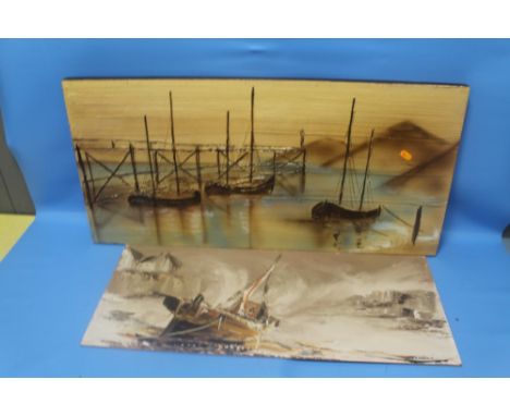 A PAIR OF UNFRAMED SEASCAPE OIL PAINTINGS