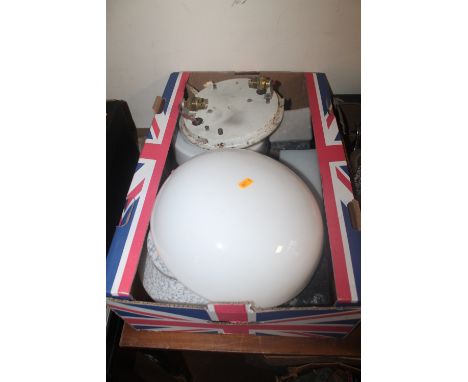 A TRAY OF VINTAGE LAMP SHADES ETC.