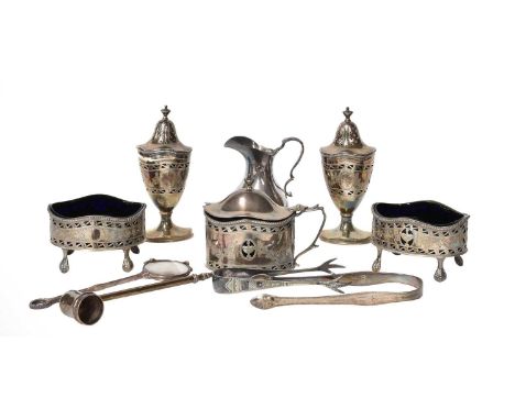 An Elizabeth II silver five part cruet set in Adams revival style by Asprey &amp; Co. Ltd. London, 1967, together with an Edw