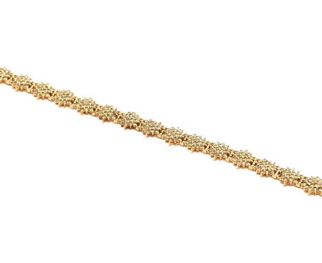 A 9 carat gold diamond bracelet, length 19cmThe bracelet is in good to fair condition. It is hallmarked with sponsor's mark '