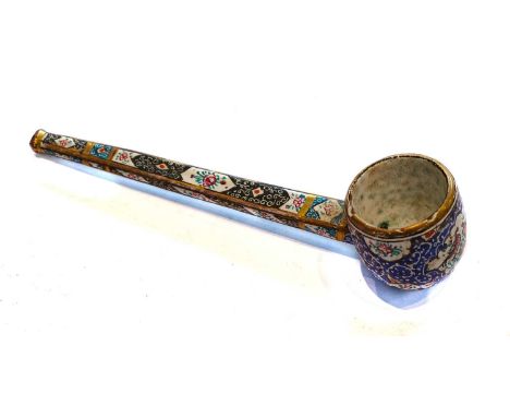An Indian enamel tobacco pipe, together with a miniature enamel tricorn hat (2)