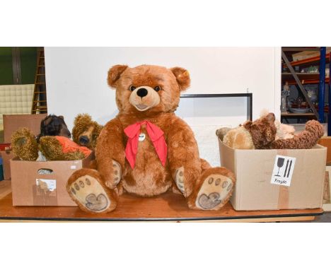 Large Steiff bear 'Bobby' bought in Harrods, and two boxes of modern bears