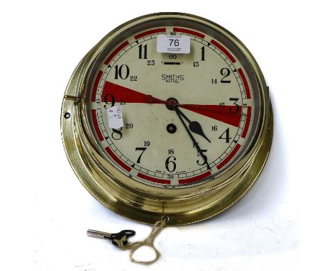 A Smith's Astral brass bulkhead chips radio room timepiece In working order