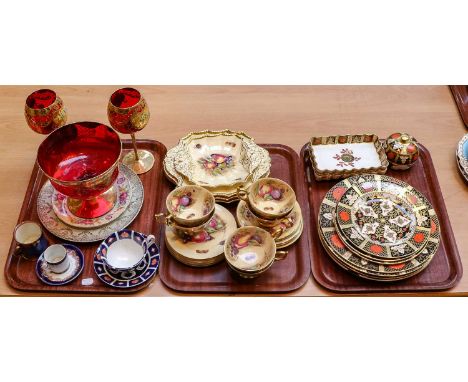 Aynsley 'Orchard Gold' tea wares comprising six cups and saucers and a set of four shaped dishes; together with various 'Abbe