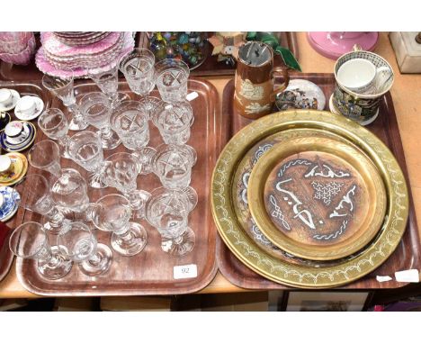 A collection of 18th century and later drinking glasses, a Doulton Lambeth harvestware jug with pewter mount, a Prattware pot