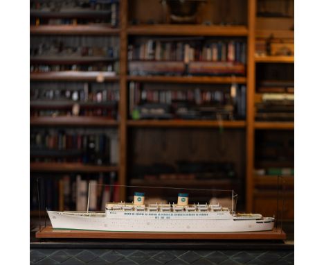 A highly detailed 1/350th scale handcrafted model of the SS Homeric, a renowned ocean liner from the mid-20th century. Create