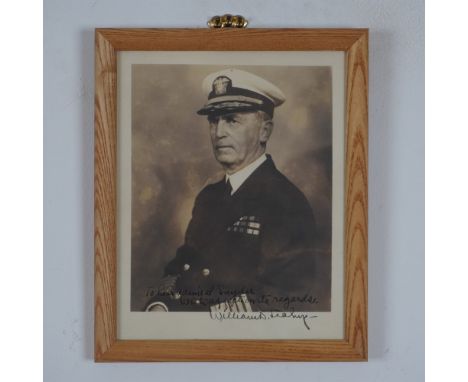 This autographed black and white photograph features Admiral William D. Leahy, a key figure in the U.S. Navy during the early