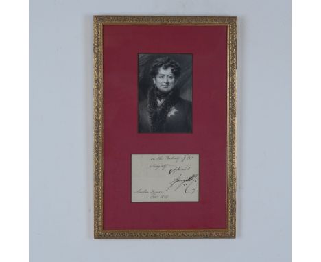 This framed historical lot features a striking portrait of King George IV, paired with a signed manuscript, dated October 181