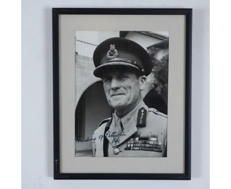 This autographed black &amp; white photograph features Field Marshal John Harding, a senior British Army officer who fought i