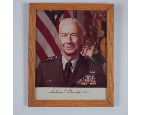 This autographed black and white photograph features General Andrew J. Goodpaster, renown for his exceptional strategic acume